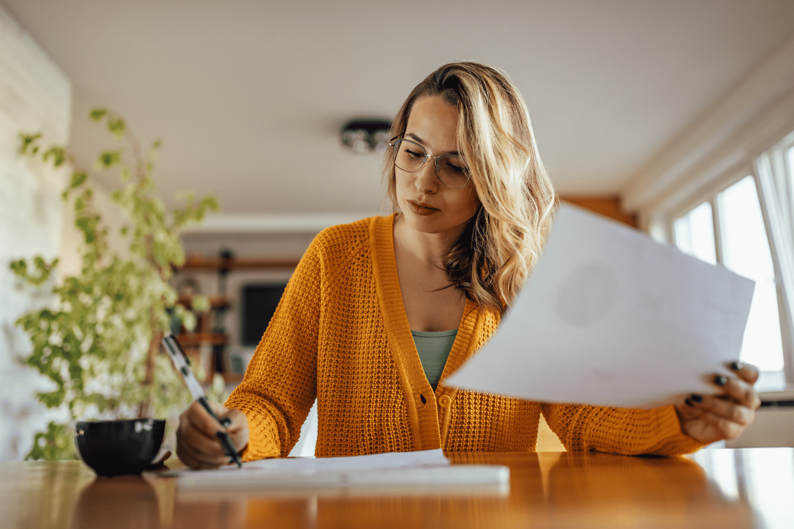 single woman reviewing contract pennington family in smithfield